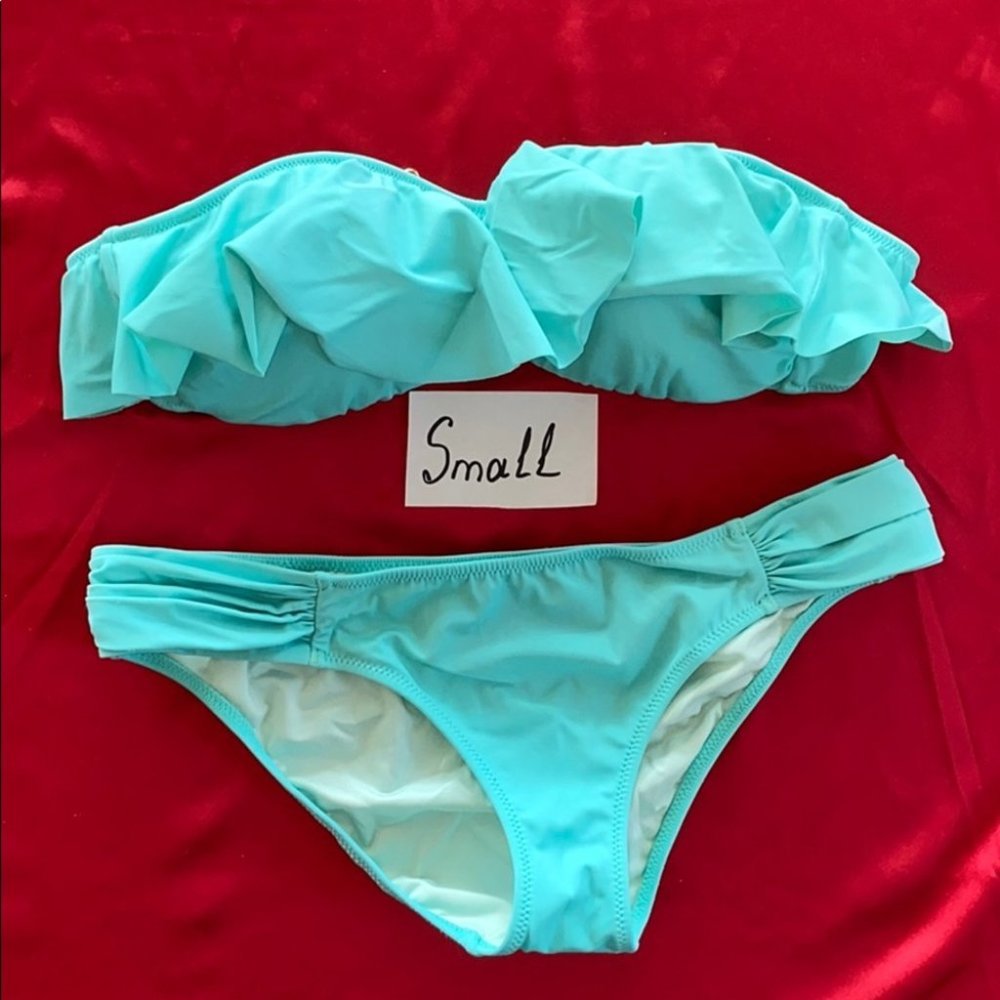 2 Pc Set Push-up Swimsuit Top + Bottoms Small Aqua